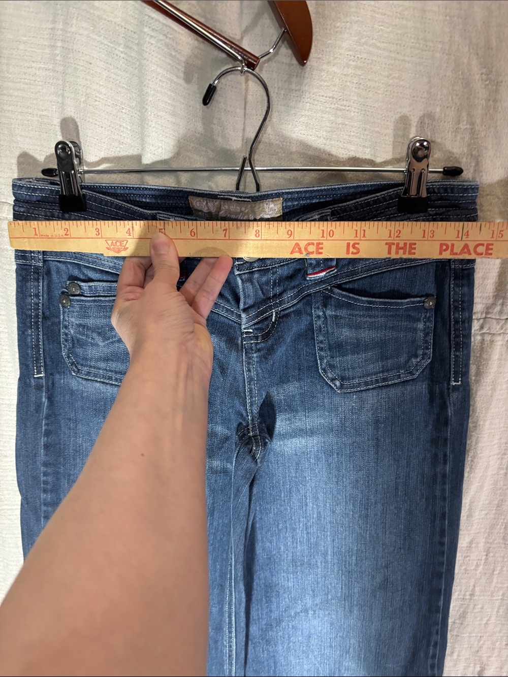 Vtg Candie's Y2K Wide-Leg Denim Capri Jeans 1 Multi Stitch Patch Pocket Coulotte - Picture 6 of 12